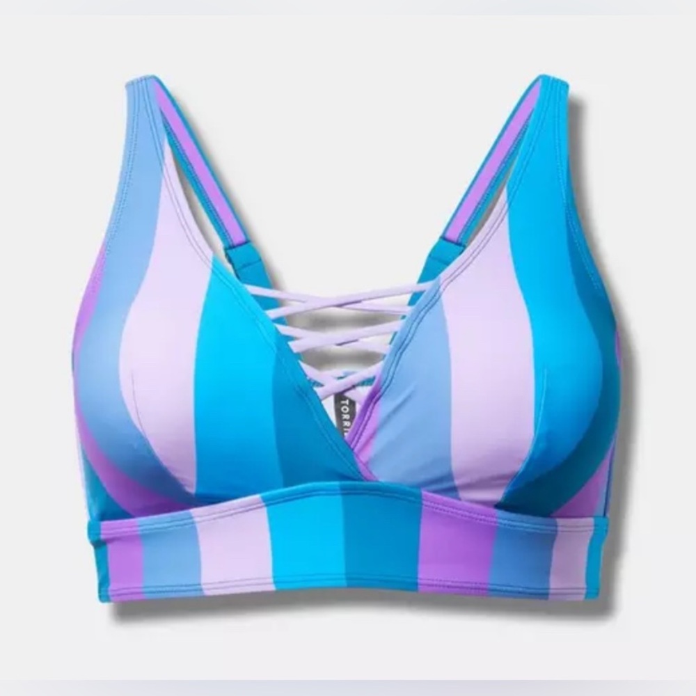 Torrid Wireless XO Triangle Bikini Top Cool Stripe Multi Swimsuit